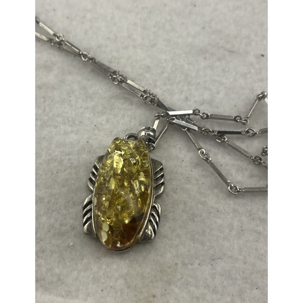 Vintage Baltic Amber 925 Sterling Silver Pendant With Sterling Silver Necklace